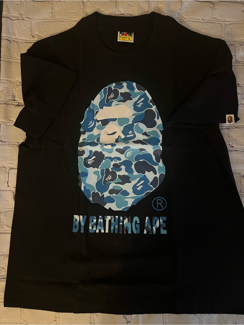 Bape Black T-Shirt with Blue Camo Ape Head